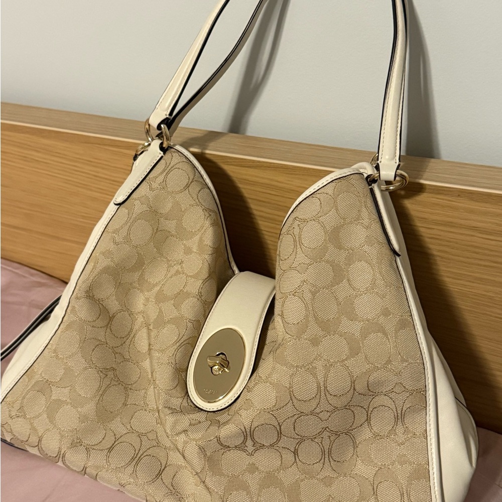 Coach Tan and Cream Shoulder Bag